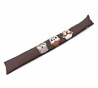 Modèle 378, Boudin de porte ou de fenêtre avec imprimé décoratif et garni à 46 % de sable pour une étanchéité optimale en hiver, Polyester, motif chouette, 95x12 cm