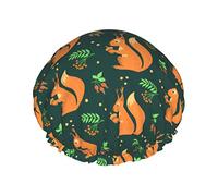 Modèle animal écureuil mignon Bonnet de douche, bonnet de nuit double couche, bonnet de bain élastique imperméable, bonnet de bain réutilisable