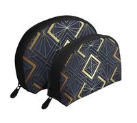 Modèle Art Déco Transparente Bleu Et Doré, Trousse de Maquillage Coquille Femme Petit Porte-Monnaie Trousse de Toilette Trousse à cosmétiques 2 pièces