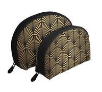 Modèle Art Déco Transparente Or Noir, Trousse de Maquillage Coquille Femme Petit Porte-Monnaie Trousse de Toilette Trousse à cosmétiques 2 pièces