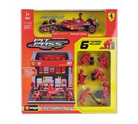Bburago - Pit Stop Ferrari SF-24#16 Leclerc, Playset avec Diorama, Véhicule 1:43 et 6 Mécaniciens, Réplique Détaillée, Licence Ferrari, Âge Recommandé 3+ Ans