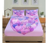 ModèLe d'amour Romantique Parure de Lit Adulte & Enfant Microfibre Brossé Extra Doux Drap Housse 90x190 cm, 30 cm Poche Profonde, Violet Confortable et Respirant Drap Housse 2 Personnes