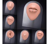 Modèle de bouche humaine en silicone brun avec présentoir, simulation de langue antarctique, affichage de bijoux de piercing, outil fuchsia