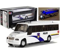 Modèle de bus de police moulé sous pression blanc avec éclairage