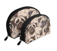 Modèle de Carlin drôle, Trousse de Maquillage Coquille Femme Petit Porte-Monnaie Trousse de Toilette Trousse à cosmétiques 2 pièces