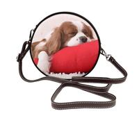 Modèle de Cavalier King Charles Spaniel,Sac bandoulière rond en cuir PU - Sac à main rond pour femme