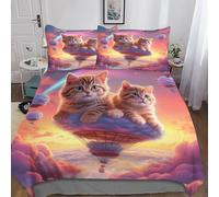 Modèle de Chat 3 Pièces Basics Parure De Lit avec Housse De Chaton Mignon Couette en Microfibre Qualité Parure De Lit Fermeture À Glissière Aux Enfants Et Aux Jeunes Adultes Double（200x200cm）