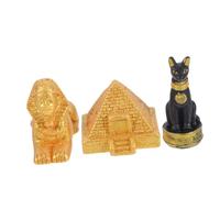 Modèle de Château Égyptien Antique Décoratif, en Résine Lot de 3 Pièces | Style Mystique, Pyramide et Sphinx Miniatures, pour Bibliothèque, Chat, Terrarium et Scènes de Collection