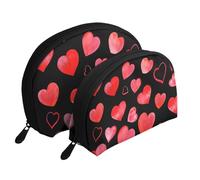 Modèle de Coeurs Rouges Aquarelle, Trousse de Maquillage Coquille Femme Petit Porte-Monnaie Trousse de Toilette Trousse à cosmétiques 2 pièces