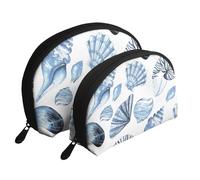 Modèle De Coquillages Bleus sur Blanc, Trousse de Maquillage Coquille Femme Petit Porte-Monnaie Trousse de Toilette Trousse à cosmétiques 2 pièces