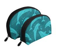 Modèle de Dauphins, Trousse de Maquillage Coquille Femme Petit Porte-Monnaie Trousse de Toilette Trousse à cosmétiques 2 pièces