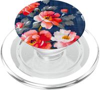 Modèle de Fleurs de Pivoine Bleu Rouge Style Peint PopSockets PopGrip pour MagSafe