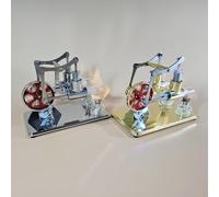 Modèle de générateur électrique à Double Moteur Stirling avec Base en Alliage d'aluminium CNC et Volant d'inertie en Dollars, unité de Moteur Physique pour expériences (Argent)