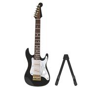 Modèle de Guitare électrique Miniature en Bois délicat de 14 cm, œuvre d'art en Tilleul fabriquée à la Main avec Support, 4 Options de Couleurs, Parfait pour Les Amateurs de (Noire)