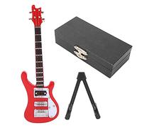 Modèle de Guitare Miniature en Bois, Guitare électrique Miniature en Bois avec Support et étui, Mini Instrument de Musique électrique, Petite réplique, décoration de Collection (Rouge)