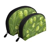 Modèle De Houblon Et De Feuilles Vertes, Trousse de Maquillage Coquille Femme Petit Porte-Monnaie Trousse de Toilette Trousse à cosmétiques 2 pièces