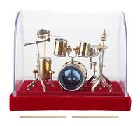 Modèle de jeu de tambours de cuivre miniature, affichage d'instruments de musique plaqués or, décoration de bureau de bureau avec boîte de rangement pour les musiciens (14 cm)