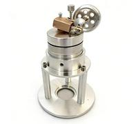 Modèle de machine à vapeur verticale monocylindre alimenté par la chaleur | aluminium, 8 x 8 x 12 cm, argent mat, socle rond, brûleur à éthanol et instructions incluses (français non garanti)