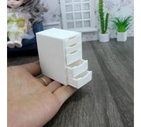 Modèle de maison de poupée à l'échelle 1:12 Cabinet de rangement miniature avec tiroirs, petit coffre à tiroirs, boîte de rangement de bureau pour bijoux, rouge à lèvres, maquillage, fournitures de bu