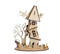 Modèle de maison d'Halloween 3D en bois à construire, pour adolescents et amateurs d'artisanat, parfait pour la décoration d'intérieur (version kit/33 pièces)