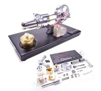 Modèle de moteur Stirling à vapeur à faire soi-même avec 4 lumières LED et base en métal noir, cylindre en métal à air chaud, moteur à combustion externe, moteur Stirling de collection pour lui