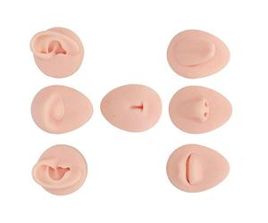 Modèle de Partie de Pratique de Piercing Corporel 6 Pièces en Silicone Souple Modèle de Partie du Corps, Oreille Oeil Nez Bouche Langue et Modèle de Simulation de Piercing au (Couleur de peau claire)