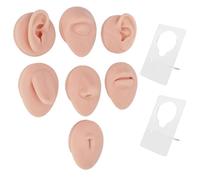 Modèle de piercing en silicone souple 7 pièces, avec bases en silicone de qualité alimentaire, pour la pratique de l'anatomie et l'affichage des accessoires, support en acrylique (Medium Skin Color)