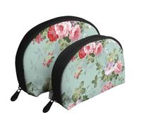Modèle de Roses Rouges Roses élégantes Vintage, Trousse de Maquillage Coquille Femme Petit Porte-Monnaie Trousse de Toilette Trousse à cosmétiques 2 pièces