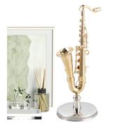 Modèle de Saxophone,Miniature de Saxophone Doré à Plaquer Or Ornement | Ornement Collection Instrument de Musique avec Support pour Décoration Maison Cadeau Noël Anniversaire Adulte Enfant