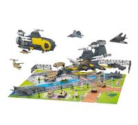 Modèle de sous-Marin Militaire,Jouet Militaire Marine,Contient 18 Types de Transport avec Panneaux de Signalisation et Tapis de Jeu,Jouet Avion,Ensemble de Jouets Porte-Avions pour Enfants 3+