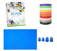 Modèle de stylo 3D AQTAQ | 3D PLA Silk | Tapis de stylo 3D | Protège-doigts, 10 couleurs, 1,75 mm, 50 m au total, grand tampon en silicone, gabarits de dessin 3D, pour stylo d'impression 3D - Bleu