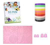 Modèle de stylo 3D AQTAQ | 3D PLA Silk | Tapis de stylo 3D | Protège-doigts, 10 couleurs, 1,75 mm, 50 m au total, grand tampon en silicone, gabarits de dessin 3D, pour stylo d'impression 3D - Rose