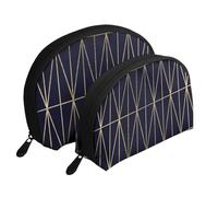 Modèle de Triangles géométriques Or Modernes Aquarelle Bleu Marine, Trousse de Maquillage Coquille Femme Petit Porte-Monnaie Trousse de Toilette Trousse à cosmétiques 2 pièces