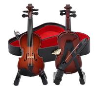 Modèle de violon miniature Corps en noyer et cordes en alliage Instrument de musique miniature Décoration, Accessoires pour maison de poupée