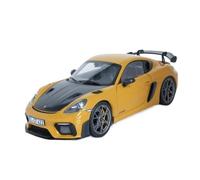 Modèle De Voiture De Course à Collectionner 118 pour Porsche GT4 RS Cayman Mini Toy Alloy Car Model Collection Scale Vehicle Display Décoration pour Chambre(Yellow)