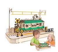 Modèle de voiture en bois 3D - Kit de montage mécanique de tramway urbain classique avec pièces découpées avec précision, jeu de construction créatif qui renforce la concentration d'ha