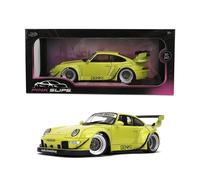 Modèle de voiture moulé sous pression à l'échelle 1:18 compatible avec Porsche RWB Genki Yellow Jada Pink Slips 36472