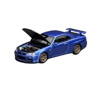 Modèle De Voiture Nissan Skyline GT-R R34 NISMO en Alliage Rouge À L'échelle 1:64 avec Capot Ouvrable Jouet pour Adulte Miniature De Collection(Blue)