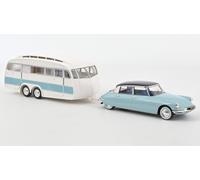 Voiture Miniature de Collection - NOREV 1/18 - CITROEN DS 19 + Caravane Henon - 1959 - Blue / White - 181760