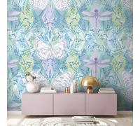 Modèle Diamant Papier Peint Avec Papillons Et Libellules - Coloré, Vert, Mauve