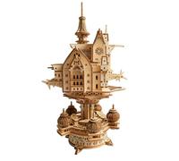 Modèle en bois 3D, 465 pièces Fantaisie Steampunk DIY Château dans le Ciel Puzzle en Bois avec Lumière, Artisanat Décoration pour Adultes et Adolescents