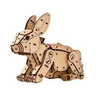 Modèle en bois 3D à assembler : lapin mécanique, mécanisme de remontée et rebondissement, kit de bricolage pour le bureau (jaune/288 pièces)