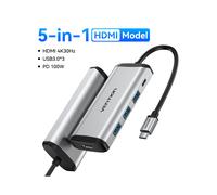 (Modèle HDMI 5 en 1) Vention USB C HUB Type C vers USB 3.0 Station d'accueil USB C HDMI RJ45 4K compatible