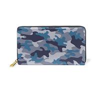 Modèle Militaire Bleu Portefeuille Zipper Long Bourse en Cuir Véritable avec Titulaire de la Carte de Crédit pour Téléphone Femmes Fille Hommes