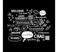 Modèle Plusieurs pays Langue Bienvenue Café Boutique Bonjour Citations Stickers muraux 34x45cm Modification et ajout d'informations possibles Blanc