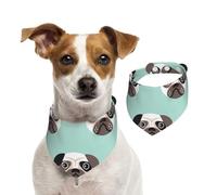 Modèle pour Enfants avec Illustration de Chiot Carlin Bleu,Bandanas pour Chien, écharpe en Coton, Bavoirs réglables pour Animaux de Compagnie,S