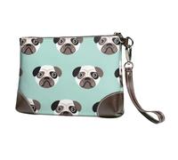Modèle pour Enfants avec Illustration de Chiot Carlin Bleu,Sacs à Main en Cuir PU pour Femmes, Pochette à Fermeture éclair, Portefeuille, Sac à Main avec dragonne