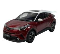 Modèle Réduit De Voiture Alliage À L'échelle 1:18 pour Toyota C-HR Rouge avec Toit Blanc À Présenter sur Un Bureau