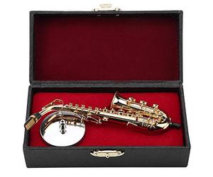 Modèle réplique saxophone alto miniature, ornements modèle modèle sax alto cuivré avec socle et coffret en bois ， de Noël et anniversaire anniversaire pour vos enfants