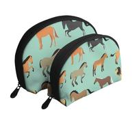 Modèle sans Couture avec des Chevaux dans Un Style Plat, Trousse de Maquillage Coquille Femme Petit Porte-Monnaie Trousse de Toilette Trousse à cosmétiques 2 pièces
